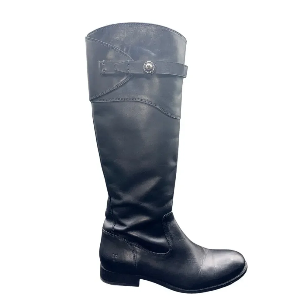 Frye Molly Button Tall Riding Boots Black Leather Women’s Size 10 B